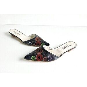PALOMA BARCELO Leather Pointed Toe Mules Multicolor Circle Accents Sz 41 10.5